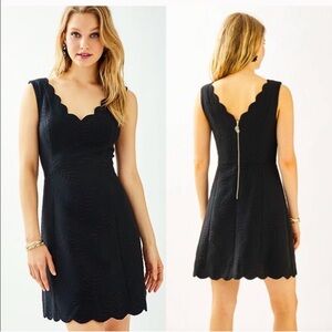 NWT Lilly Pulitzer Sabeen Black Scalloped Dress Jacquard Fern Pattern Size 12